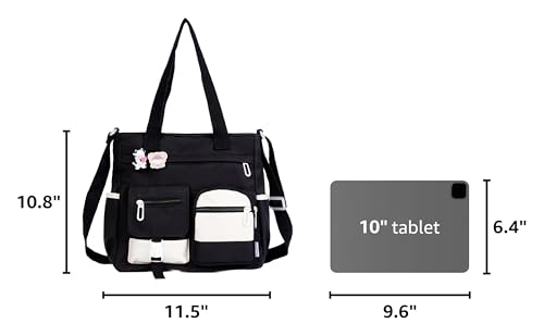 Phaoullzon Cute Messenger Bag Kawaii Crossbody Purse for Teen Shoulder Tote | Gifts for Girls/ Women, Nylon Japanese College Satchel Travel Work Gym Handbag - color: Black, style: Medium