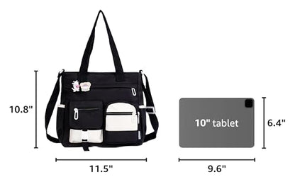 Phaoullzon Cute Messenger Bag Kawaii Crossbody Purse for Teen Shoulder Tote | Gifts for Girls/ Women, Nylon Japanese College Satchel Travel Work Gym Handbag - color: Black, style: Medium