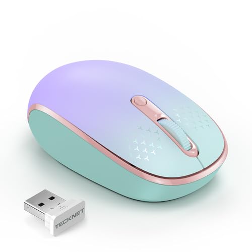 TECKNET Wireless Mouse, 2.4G Quiet Computer Mouse with USB Receiver, 4 Buttons Portable Cordless Mice for Chromebook, Laptop, PC, Mac, 800/1200/1600 DPI - color: Gradient Mint Green