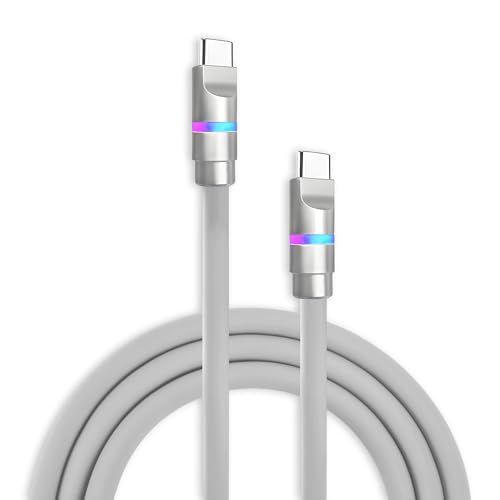 chubbycable Neon Chubby - Fast Charge Cable with Smart Light RGB Color Gradual Light Up 100W Charging Cord LED USB C Cable Compatible with iPhone 17-15 Series, Gray, Type-C to Type-C, 3.3 FT - color: Gray, size: 3.3ft (1m), style: Type C-Type C