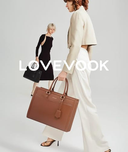LOVEVOOK Laptop Tote Bag for Women, Leather Office Work Bag Briefcase fit for 15.6 inch Laptop, Large Teacher Computer Bag Handbag,2pcs Set Leather/Brown | PU Leather Business Briefcase Teacher Travel College Bag Handbag fit for 15.6 inch Laptop, Office P