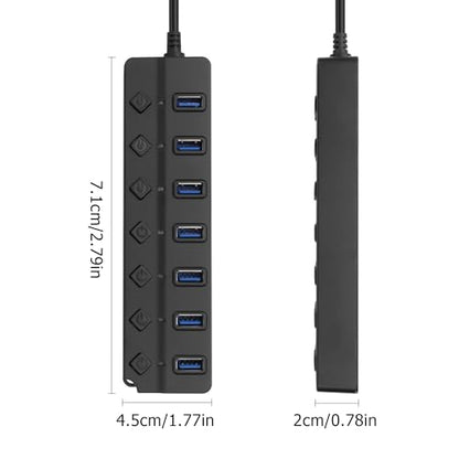90 Degree USB Hub Splitter YACSEJAO USB 2.0 Data Hub with Individual LED Button On/Off Switch DC5.5 * 2.1 Power Port for Laptop,PC Computer (7 Ports, 0.3M) - size: 0.3M, style: 7 Ports