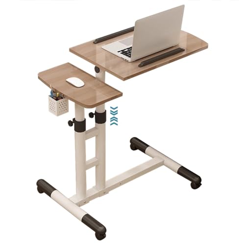 Mobile Laptop Desk with Pen Holder, Bedroom Bedside Lifting Standing Desk, Portable Mobile Study Table with Casters, Foldable Storage Side Table(Primary Colors) - color: Primary Colors