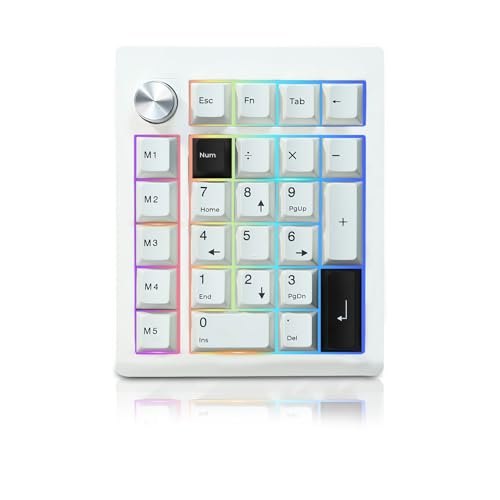 GMK26 Mechanical Numpad,VIA Programmable Hot Swappable Gasket Wired BT5.0/2.4G Wireless Number Pad with Knob PBT Keycaps 26 Keys Macro RGB Gaming Numeric Keypad for Laptop TKL Keyboard (White) - color: White