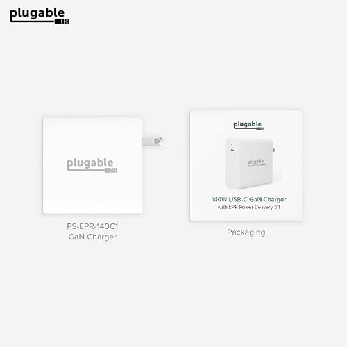 Plugable 140W USB C Charger, GaN Wall Charger for Laptop, PD 3.1 (EPR) Power Adapter, Compatible with MacBook Pro, MacBook Air iPad Pro, Surface and USB-C Devices