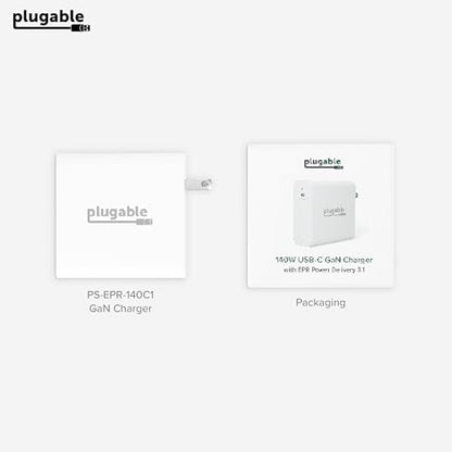 Plugable 140W USB C Charger, GaN Wall Charger for Laptop, PD 3.1 (EPR) Power Adapter, Compatible with MacBook Pro, MacBook Air iPad Pro, Surface and USB-C Devices