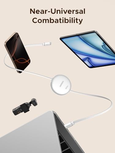 UGREEN 100W Retractable USB C Cable, Fast Charging, White, 3.3FT | Compatible with iPhone 17/16/15, MacBook Pro/Air, Galaxy S26/S25, iPad Pro/Air, Pixel 10/9, Switch, AirPods. Nylon Braided - color: White
