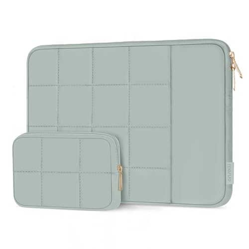 MOSISO Laptop Case 13.3 inch,13-13.3inch Puffy Laptop Sleeve,Antique Green | Compatible with MacBook Air 13 13.6/Neo/Pro 13/Pro 14,HP Dell ASUS,Twelve Square Quilted Bag with Vertical Pocket&Small Case - color: Antique Green, size: 13.3 inch