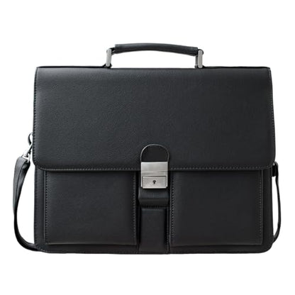 Mens Leather Briefcases Office Attorney Attache Case Ideal Gift Messenger Bag w/Padded Compartment,Black - color: Black - Fits 14" Laptop