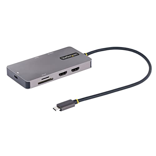 StarTech 8-in-1 USB-C Mini Dock, Dual 4K 60Hz HDMI, 5Gbps, GbE, SD, 100W | Dual HDMI via MST, DisplayPort 1.4 with DSC, HDR10, Ultrawide 21:9, 12in/30cm cable, Automatic driver setup, Ubuntu - style: Dual monitor