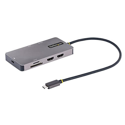 StarTech 8-in-1 USB-C Mini Dock, Dual 4K 60Hz HDMI, 5Gbps, GbE, SD, 100W | Dual HDMI via MST, DisplayPort 1.4 with DSC, HDR10, Ultrawide 21:9, 12in/30cm cable, Automatic driver setup, Ubuntu - style: Dual monitor