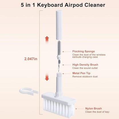 5 in 1 Keyboard Cleaning Brush Kit,Multifunctional Earbuds Cleaner with Keycap Puller,Cleaning Tools for Mechanical Keyboard,PC Laptop and Earphone (White) - color: White