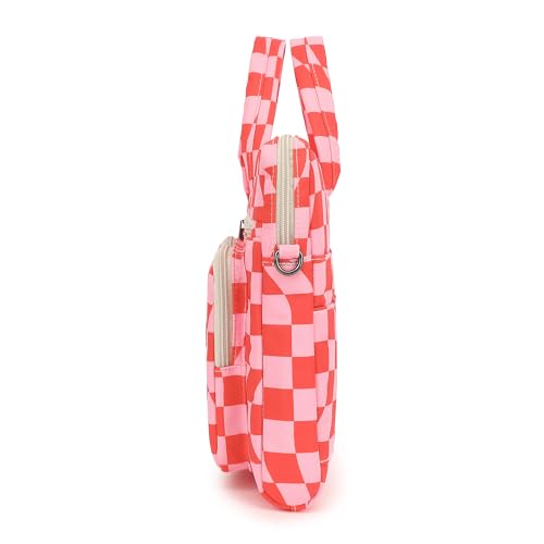 Laptop Shoulder Bag15.6inch women men Waterproof 16inch Computer Bags Women Business Office Work Bag Briefcase 14 inch case - color: Pink Checker