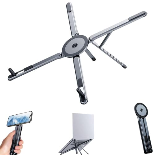 Portable Laptop Stand for Travel & Desk, Foldable 4-in-1 Aluminum Adjustable Computer Riser with Magnetic Phone Holder Laptop Stand Portable Foldable for Desk (Gray) - color: Gray