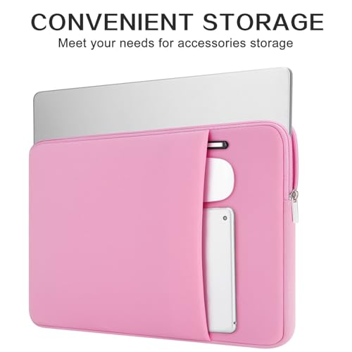 RAINYEAR 14 Inch Laptop Sleeve Case with Pocket & Accessories Pouch, Pink | Protective Soft Fluffy Lining Carrying Bag Compatible with 14 inch Notebook Computer Chromebook - color: Pink (Upgraded Version), size: 14"