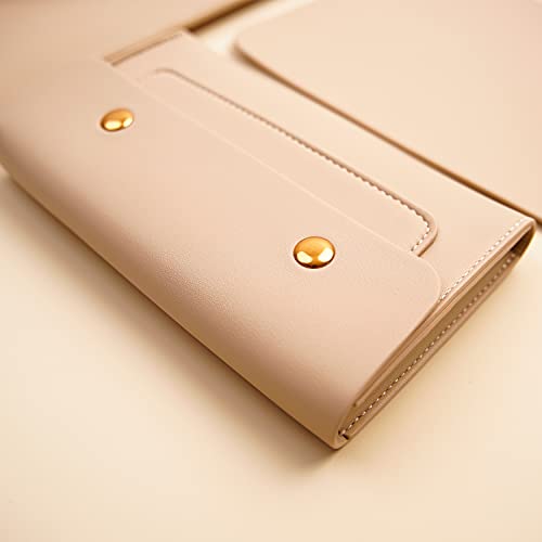 PU Leather Laptop Sleeve Compatible with 15.3 inch MacBook Air 2023 2024, Surface Book 13.5, Surface Laptop Studio - Beige - color: Beige, size: 14-15 Inch