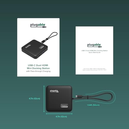 Plugable 7-in-1 USB-C DisplayLink Dock – Dual 4K 60Hz HDMI, USB-C & USB-A (10Gbps), SD Card, Gigabit Ethernet, 100W PD Charging – Compatible with macOS & Windows, MacBook Dual Monitor Support