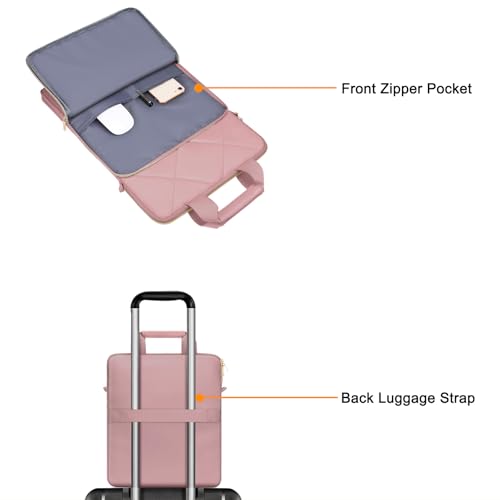 MOSISO Vertical Laptop Bag, Computer Bags | Rhombus Quilted Laptop Shoulder Bag with Trolley Sleeve&Pocket&Handle - color: Pink, size: 16 inch