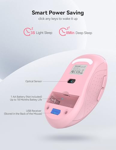 TECKNET Wireless Mouse for Laptop,4800 DPI,Silent Mouse with 6 Buttons Pink | 4800 DPI wireless mouse with silent clicks, 6 buttons, long battery life and USB receiver for laptop, Mac, Chromebook and PC - color: Bright Pink