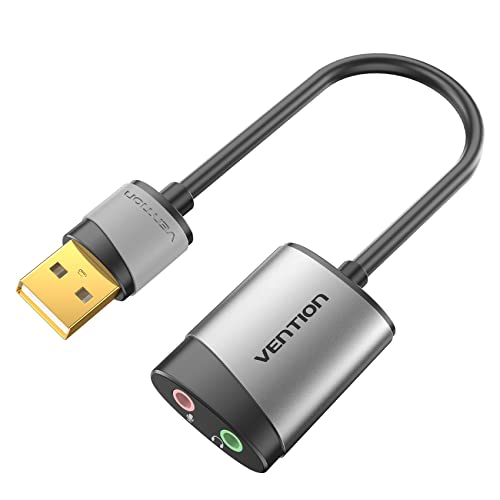 USB Audio Adapter - VENTION USB External Stereo Sound Card to 3.5mm Headphone and Microphone Jack Adapter for Windows MAC Linux PC Laptop Desktops PS5