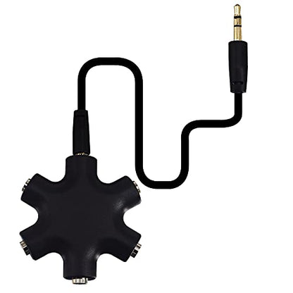 Onelinkmore Headphone Splitter - 5-Jack 3.5mm Audio Stereo Adapter for Headsets, Earbuds, Earphones - 1 Male to 4 Female With Stereo Cable