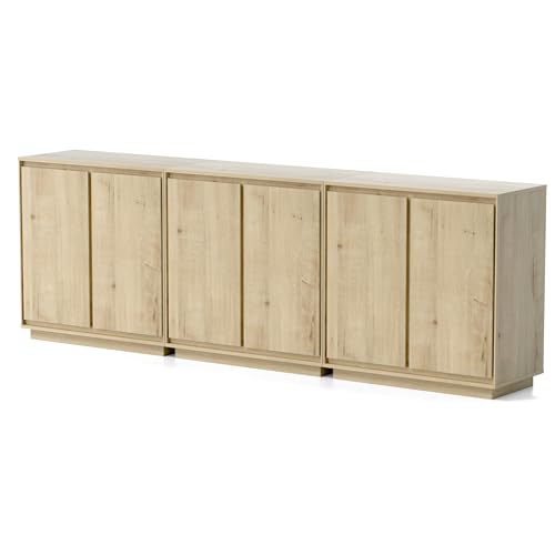 EYYTHUNG Buffet Storage Cabinets Set of 3, Sideboard Accent Cabinet with Adjustable Shelves and Handless Design, Credenza Console Table for Living Room, Light Oak - color: Light Oak, size: 3 PCS