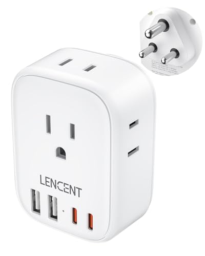 LENCENT US to India Power Plug Adapter, Indian Travel Adapter | 4 Outlets, 4 USB Ports(2 USB C), Type D Plug Converter for USA to India Nepal Bangladesh Maldives Pakistan, Safe Grounded - style: Type D-17.5W-India Maldives