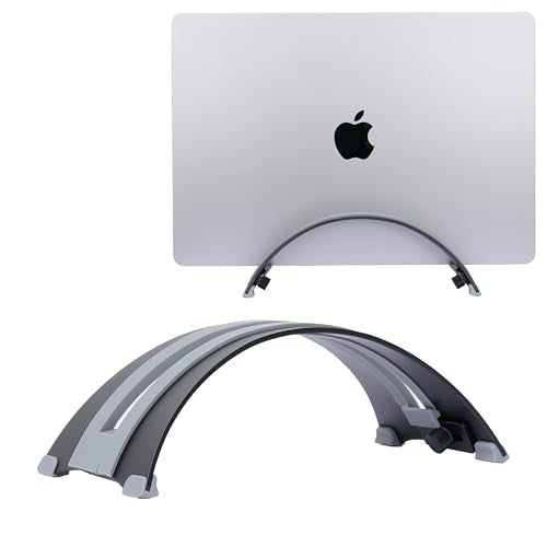 Adjustable Vertical Laptop Stand - 6061 Aluminum, CNC Precision, Anodized Finish, Fits All Laptops Including 17-inch, Ventilated Design, Anti-Slip Silicone Pads, ARC Shaped Stands - color: Black