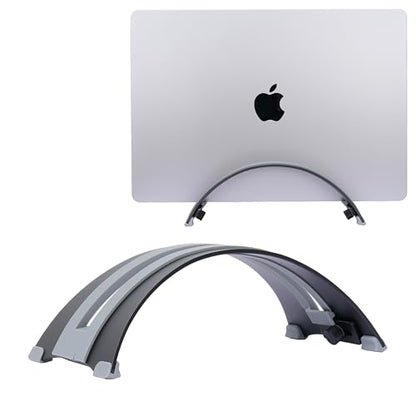 Adjustable Vertical Laptop Stand - 6061 Aluminum, CNC Precision, Anodized Finish, Fits All Laptops Including 17-inch, Ventilated Design, Anti-Slip Silicone Pads, ARC Shaped Stands - color: Black
