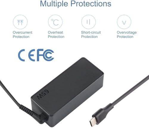 USB C 65W Laptop Charger Compatible with Lenovo Thinkpad X1 X13 T14 T15 T480s T580s ADLX65YDC2A ADLX65YLC2D Yoga 7i 9i C930 C940 Chromebook C330 S330 100e 300e 65W Laptop Power Supply Adapter Cord