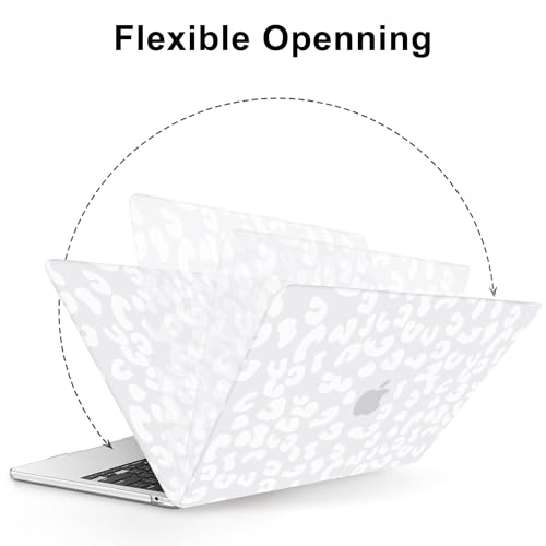 AKIT for MacBook Air 13 inch Case M5 M4 M3 M2 2026-2022, White Leopard | A3449 A3240 A3113 A2681, Aesthetic Pattern Hard Shell Laptop Case+Screen Protector+Keyboard Cover for MacBook Air 13.6 inch - color: Leopard White