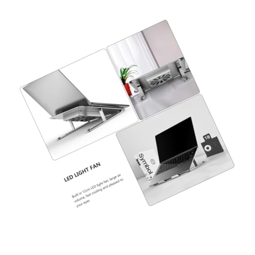 TEHAUX Aluminum Alloy Laptop Cooling Pad Adjustable Height Ventilated Support Stand with Quiet Fan for Notebooks to 17.3 Inch Silver for Gaming and Office Use