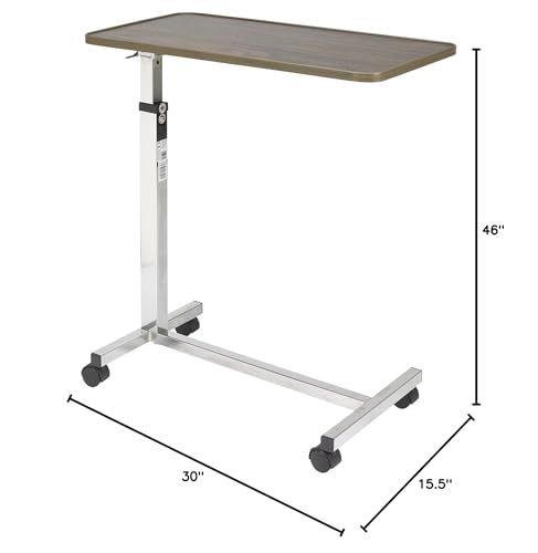 Drive Medical Tilt-Top Overbed Table with Wheels, Walnut | Overbed Table Tilts and Rolls on Wheels for Flexible Positioning During Everyday Use, Walnut Finish and Design