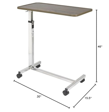 Drive Medical Tilt-Top Overbed Table with Wheels, Walnut | Overbed Table Tilts and Rolls on Wheels for Flexible Positioning During Everyday Use, Walnut Finish and Design