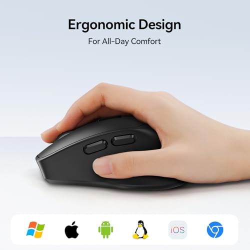 TECKNET Wireless Mouse, BT 5.0/2.4G, Rechargeable Silent 6 Buttons, Black | 3-Device Easy Switch, Bluetooth 5.0/3.0 & USB A, Wide OS Compatible, 6-DPI up to 4800, Ergonomic for M/L Hands - color: Black