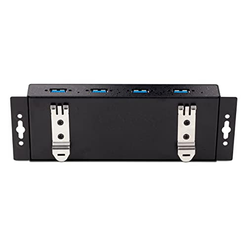 StarTech 4-Port Industrial USB 3.0 Hub 5Gbps, TAA (5G4AINDNP-USB-A-HUB) | 4x USB-A ports, ESD protection, DIN wall and desk mountable, Locking ports, Terminal block 5-24V DC