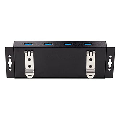 StarTech 4-Port Industrial USB 3.0 Hub 5Gbps, TAA (5G4AINDNP-USB-A-HUB) | 4x USB-A ports, ESD protection, DIN wall and desk mountable, Locking ports, Terminal block 5-24V DC
