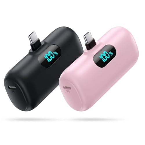 Small Portable Charger for iPhone 17/16/15 Series,5000mAh 3A PD USB C Power Bank,Mini LCD Display Battery Pack for iPhone 17/17Pro/16Plus/16Pro/15Pro Max,Samsung,Android/Moto/LG etc (Pink) - color: Black+Pink, size: 5000mah