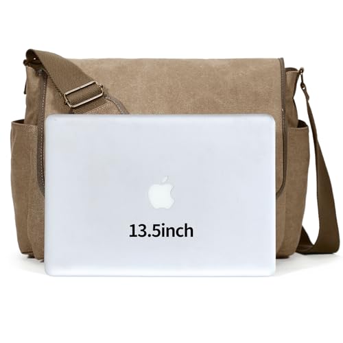 Sechunk Canvas Large Messenger Bag Shoulder bag Cross body bag Crossbody Bag - color: Coffee, size: Large