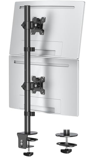 MOUNTUP Dual Monitor Stand, Vertical Monitor Mount for 2 Max 32 inch Stack Screen Monitors, Height Adjustable, Swivel, Tilt Monitor Desk Mount with C Clamp Grommet Base, Home Office - size: Dual