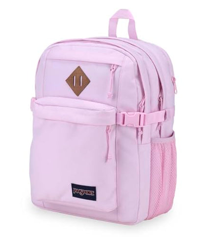 JanSport Main Campus FX Backpack - Travel or Work Bag w 15-Inch Laptop Pack with Leather Trim, Pink Ice - color: Pink Ice