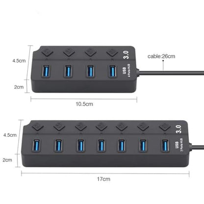 7-Port USB 3.0 USB-Hub with Individual On/Off Switches, High Speed USB Splitter, for Laptop PC Computer and USB Peripherals
