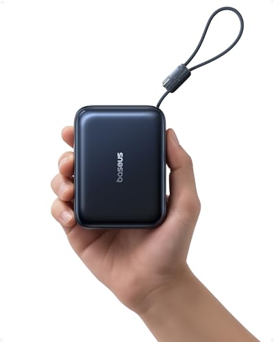 Baseus PicoGo AC22 Mini Power Bank, 20000mAh 45W PD Portable Charger Built-in USB-C Cable, Travel Essential Compact Battery Pack, Fast Charging Battery Bank for iPhone 17/16/15 Samsung S25 Pixel iPad - size: 20000mAh