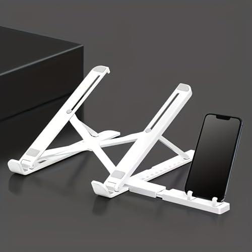Portable Laptop Stand with Phone Holder, Adjustable Foldable Computer Riser for Desk, Lightweight Ergonomic Tablet Mount for 10-15.6", White
