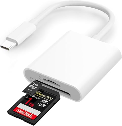 USB C to SD Card Reader, 2-in-1 Type C to SD & TF Memory Card Reader Adapter, Groodo Memory Card Reader MicroSD Card Reader Compatible with iPhone15 16 17/iPad/Mac/Laptop and More USB-C Devices