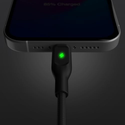 POUT ElectroBoost Thunderbolt LED 100W PD 3.0 USB-C to USB-C Cable – Nylon-Braided Fast Charging & Data Cable with Real-Time LED Status Indicator, E-Marker Chip, 480Mbps Transfer – 4ft, Phantom Black - color: Phantom Black