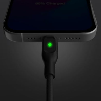 POUT ElectroBoost Thunderbolt LED 100W PD 3.0 USB-C to USB-C Cable – Nylon-Braided Fast Charging & Data Cable with Real-Time LED Status Indicator, E-Marker Chip, 480Mbps Transfer – 4ft, Phantom Black - color: Phantom Black