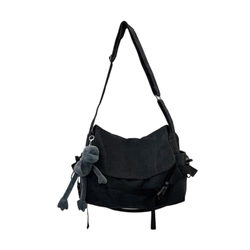 Men's canvas bag, men's and women's Japanese casual crossbody bag, men's large capacity canvas messenger bag - color: Black