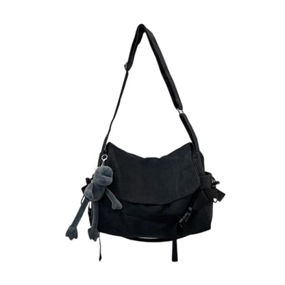 Men's canvas bag, men's and women's Japanese casual crossbody bag, men's large capacity canvas messenger bag - color: Black