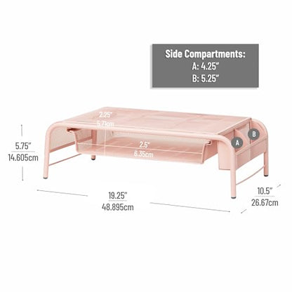 Mind Reader Monitor Stand, Ventilated Laptop Riser, Paper Tray, Storage, Office, Metal Mesh, 20"L x 11.5"W x 5.5"H, Pink - color: Pink